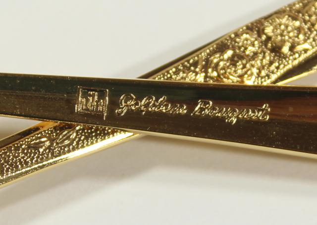photo of vintage flatware, Golden Bouquet gold electroplate silverware, set of 8 teaspoons #9