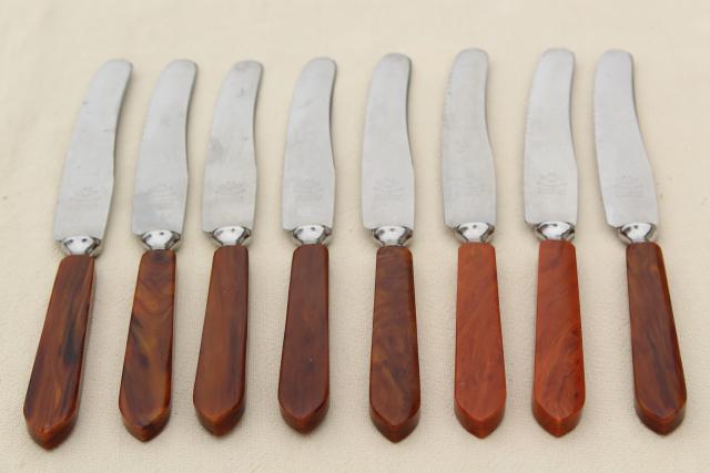 photo of vintage flatware set w/ caramel bakelite handles, Eichenlaub Rostfrei Solingen knives #11