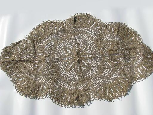 photo of vintage flax linen lace table mats and table cover cloth, lacy crochet #2