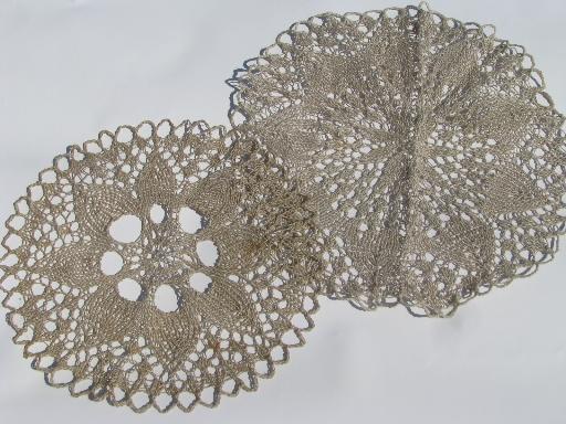 photo of vintage flax linen lace table mats and table cover cloth, lacy crochet #3