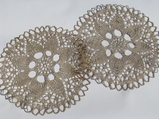 photo of vintage flax linen lace table mats and table cover cloth, lacy crochet #4