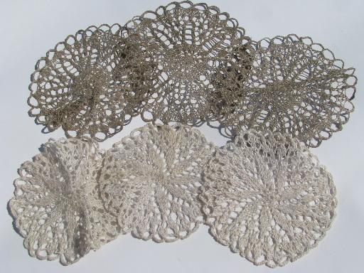 photo of vintage flax linen lace table mats and table cover cloth, lacy crochet #5