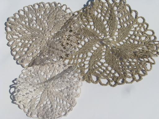 photo of vintage flax linen lace table mats and table cover cloth, lacy crochet #6