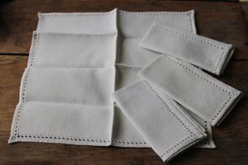 vintage flax linen napkins w/ drawn thread openwork border, natural color linen cloth napkins set 