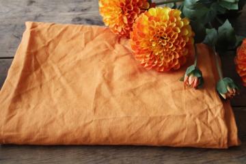 vintage flax linen or linen rayon blend tablecloth, pumpkin orange solid color rustic farmhouse harvest season 