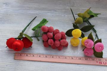 catalog photo of vintage flocked plastic fruit for retro decor, assemblage, Christmas wreaths!