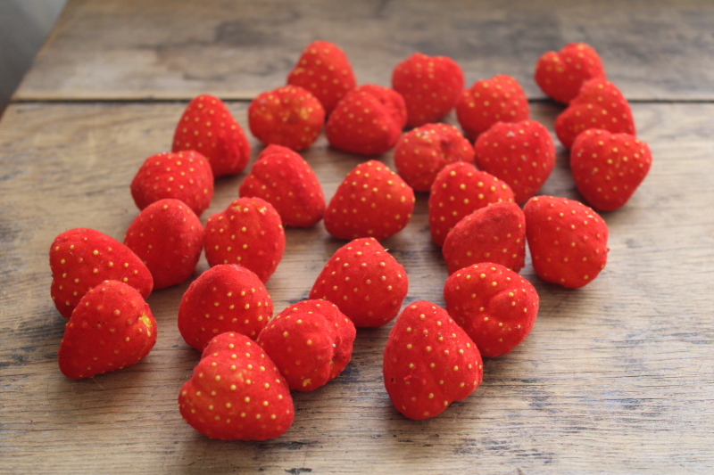 photo of vintage flocked plastic strawberries, sweet cute retro faux fruit for wreaths, spring decor, bowl fillers #1