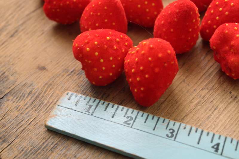 photo of vintage flocked plastic strawberries, sweet cute retro faux fruit for wreaths, spring decor, bowl fillers  #2
