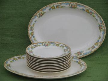 catalog photo of vintage floral border china, bread tray platters & 10 bread & butter plates