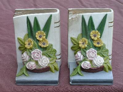 photo of vintage floral bouquet bookends shabby chic chalkware #2