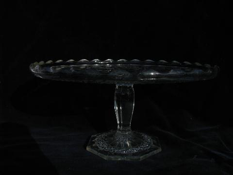 photo of vintage floral pattern cake stand pedestal plate, early american pressed glass #1