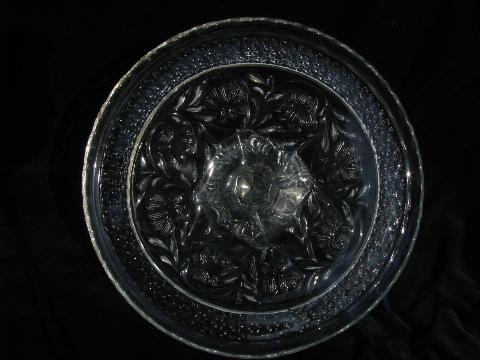 photo of vintage floral pattern cake stand pedestal plate, early american pressed glass #2