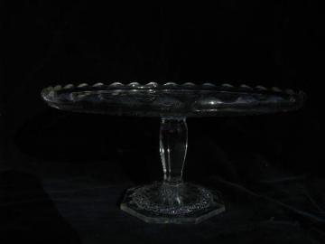 catalog photo of vintage floral pattern cake stand pedestal plate, early american pressed glass