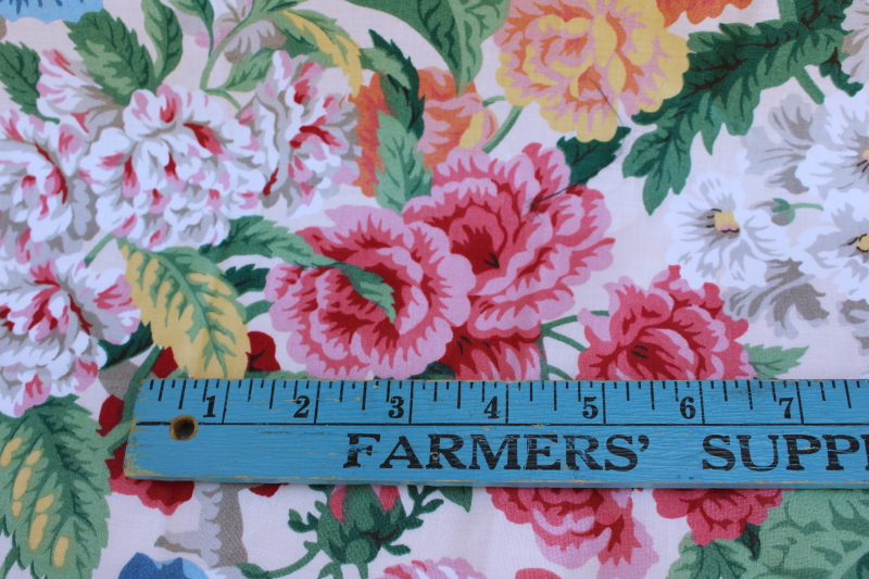 photo of vintage floral polished cotton chintz fabric, bright mix on white garden flowers print #2