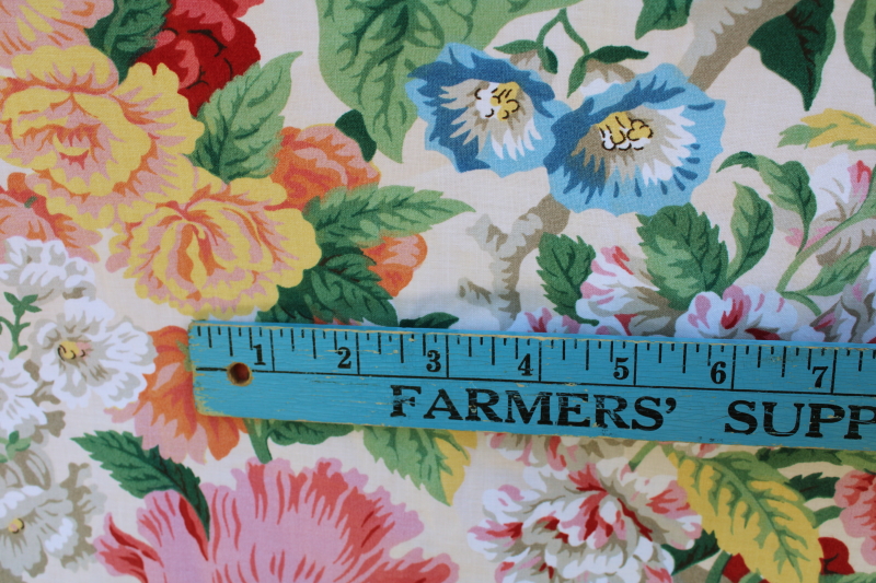 photo of vintage floral polished cotton chintz fabric, bright mix on white garden flowers print #3