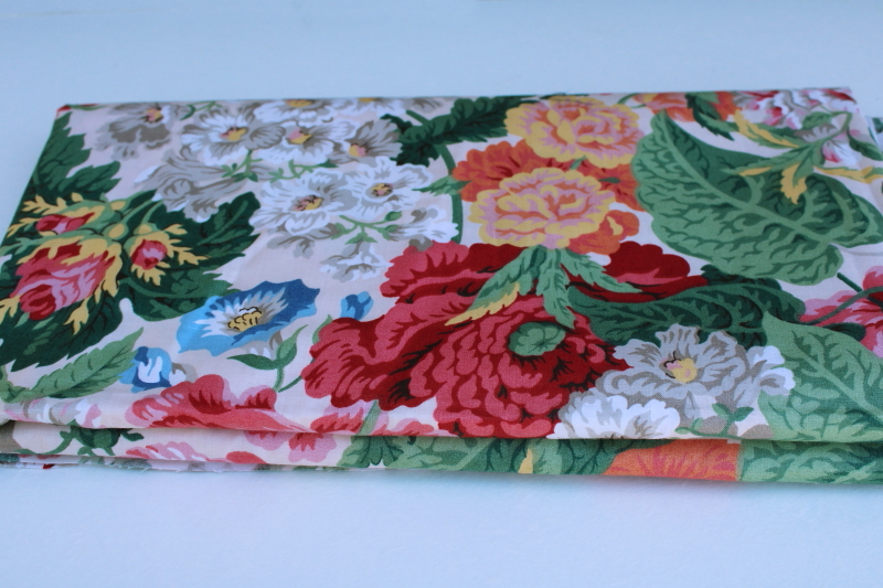 photo of vintage floral polished cotton chintz fabric, bright mix on white garden flowers print #6