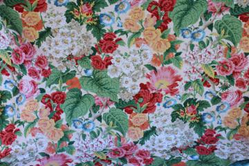 catalog photo of vintage floral polished cotton chintz fabric, bright mix on white garden flowers print