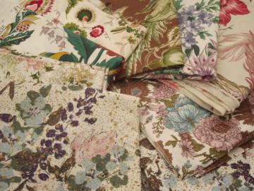 catalog photo of vintage floral print  cotton chintz fabric lot, crisp polished cotton 