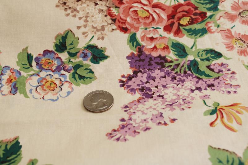 photo of vintage floral print cotton decorator fabric, cottage chic flowers lilacs & roses  #3