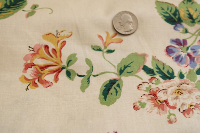 photo of vintage floral print cotton decorator fabric, cottage chic flowers lilacs & roses  #4