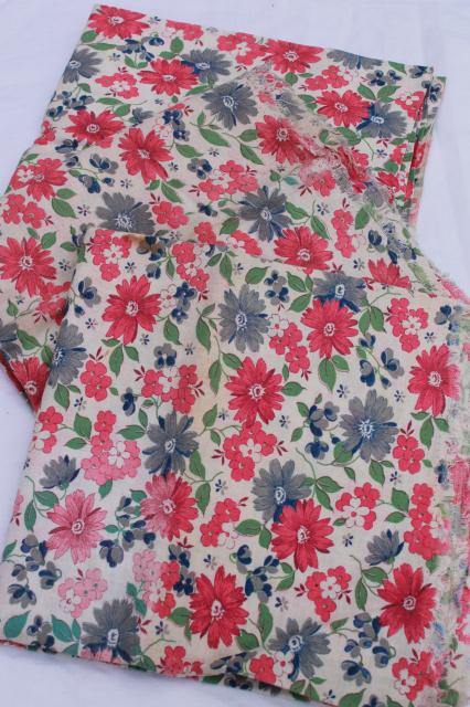 photo of vintage floral print cotton feed sack fabric, pink & blue flowered feedsacks lot #1