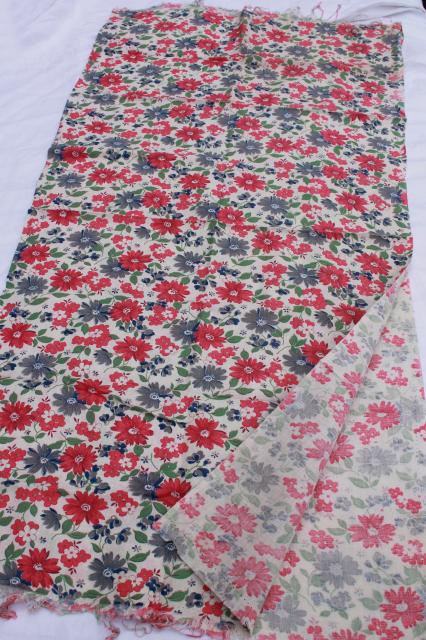 photo of vintage floral print cotton feed sack fabric, pink & blue flowered feedsacks lot #2