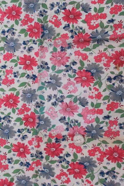 photo of vintage floral print cotton feed sack fabric, pink & blue flowered feedsacks lot #5