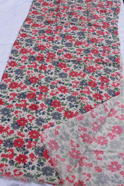 photo of vintage floral print cotton feed sack fabric, pink & blue flowered feedsacks lot #6