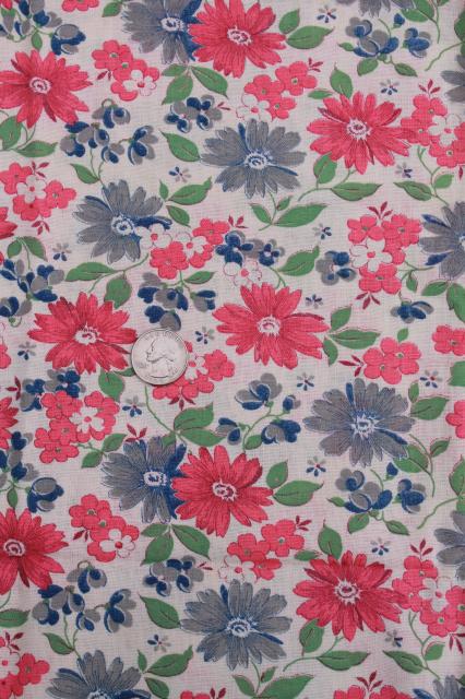 photo of vintage floral print cotton feed sack fabric, pink & blue flowered feedsacks lot #7