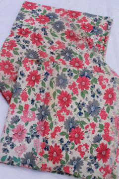 catalog photo of vintage floral print cotton feed sack fabric, pink & blue flowered feedsacks lot