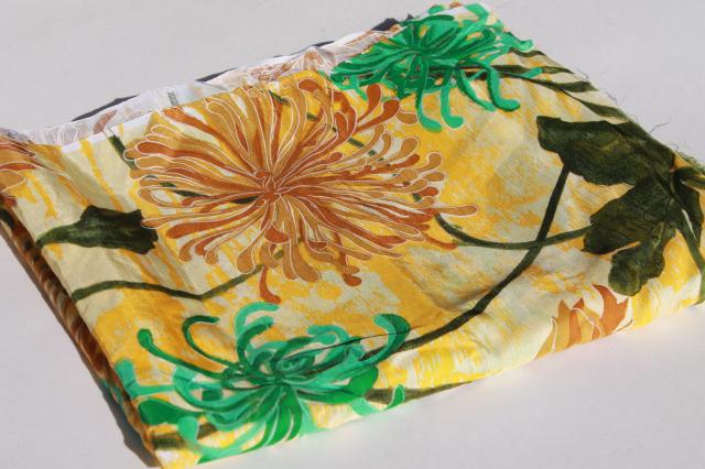 photo of vintage floral print fabric, Japanese chrysanthemums spider mum gold & turquoise silky shantung #5