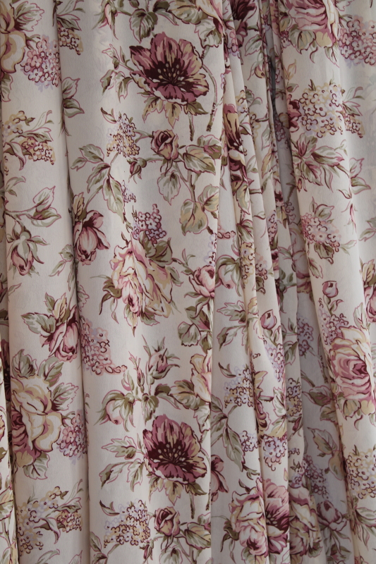 photo of vintage floral print georgette curtains, romantic style semi sheer drapes rose pink on ecru #1