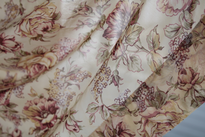 photo of vintage floral print georgette curtains, romantic style semi sheer drapes rose pink on ecru #3