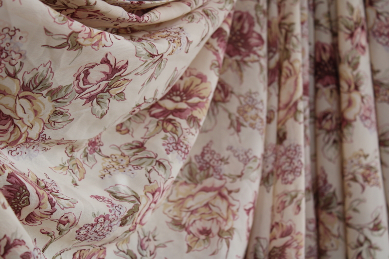 photo of vintage floral print georgette curtains, romantic style semi sheer drapes rose pink on ecru #4