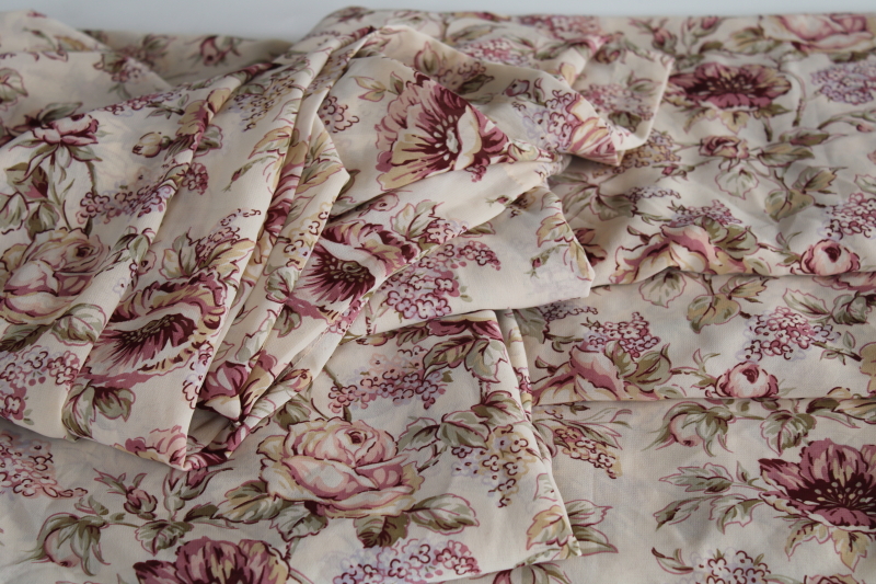 photo of vintage floral print georgette curtains, romantic style semi sheer drapes rose pink on ecru #6