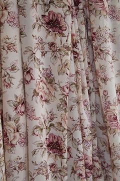 catalog photo of vintage floral print georgette curtains, romantic style semi sheer drapes rose pink on ecru