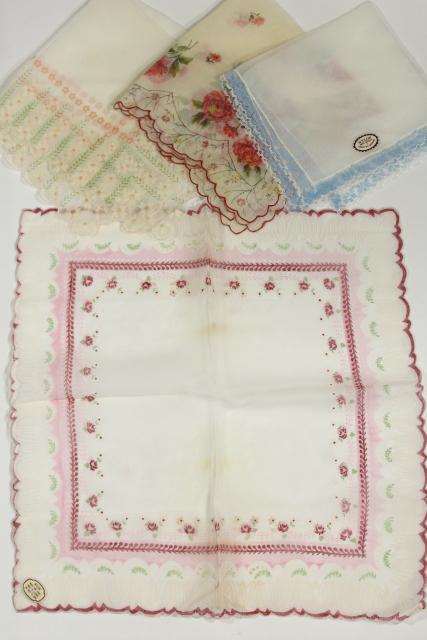 photo of vintage floral print hankies, sheer nylon organza, pretty for party / wedding bunting flags #3
