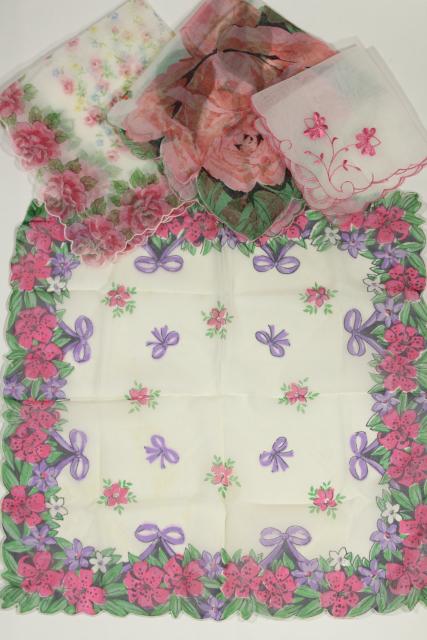 photo of vintage floral print hankies, sheer nylon organza, pretty for party / wedding bunting flags #5