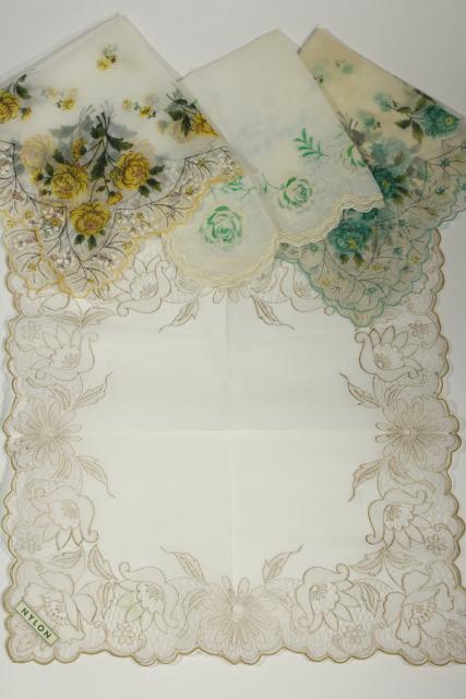 photo of vintage floral print hankies, sheer nylon organza, pretty for party / wedding bunting flags #6
