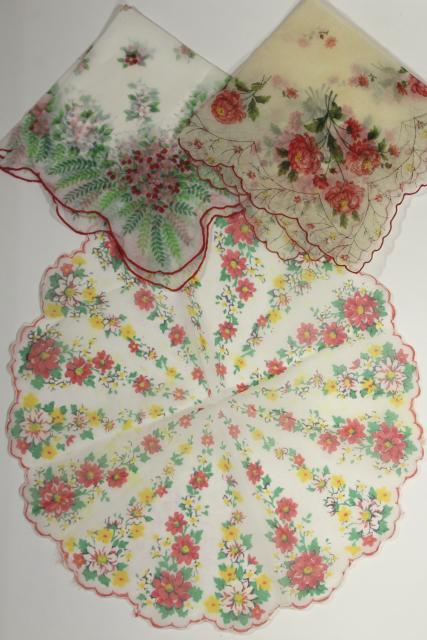 photo of vintage floral print hankies, sheer nylon organza, pretty for party / wedding bunting flags #7