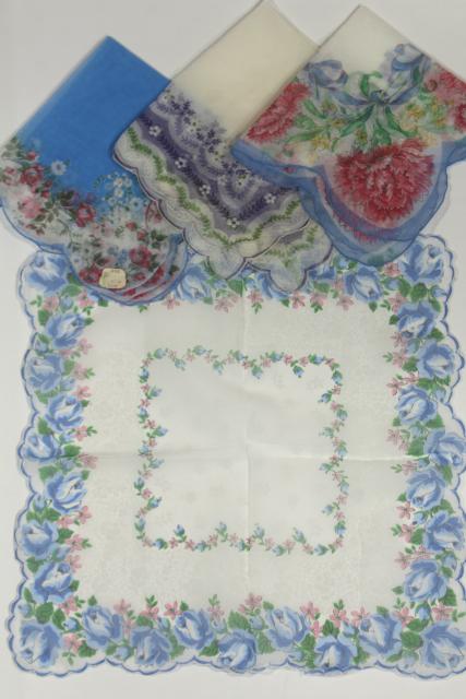 photo of vintage floral print hankies, sheer nylon organza, pretty for party / wedding bunting flags #11