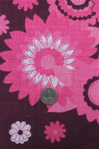 photo of vintage floral print kitchen tablecloth, cotton barkcloth fabric w/ printed flowers #4