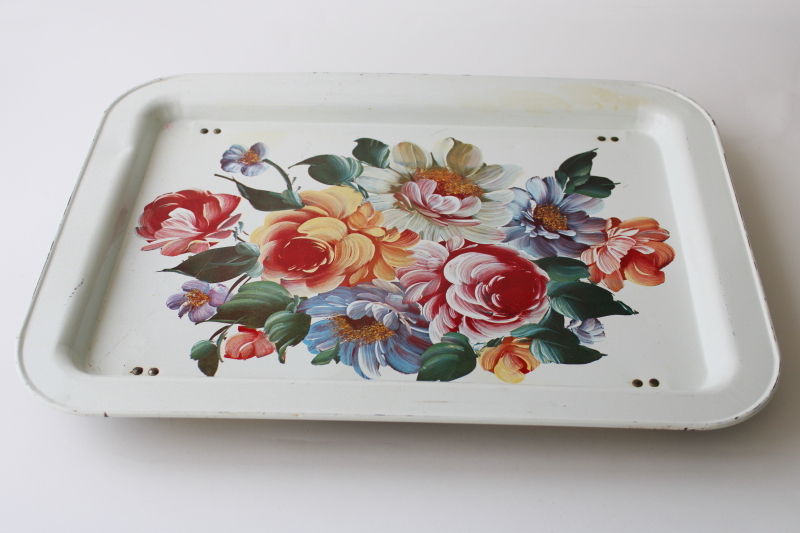 photo of  vintage floral print metal lap tray, folding bed tray or TV dinner tray #8