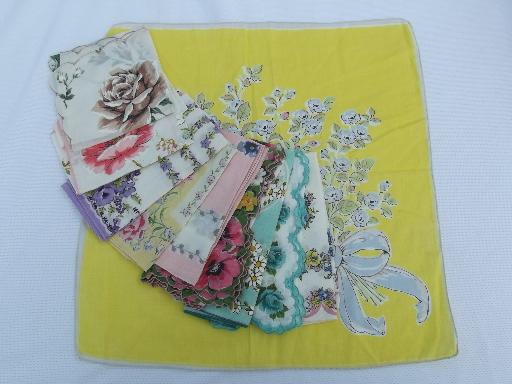 photo of vintage floral printed hankies lot 10 flower print cotton handkerchiefs #1