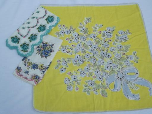 photo of vintage floral printed hankies lot 10 flower print cotton handkerchiefs #2