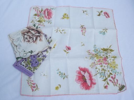 photo of vintage floral printed hankies lot 10 flower print cotton handkerchiefs #3