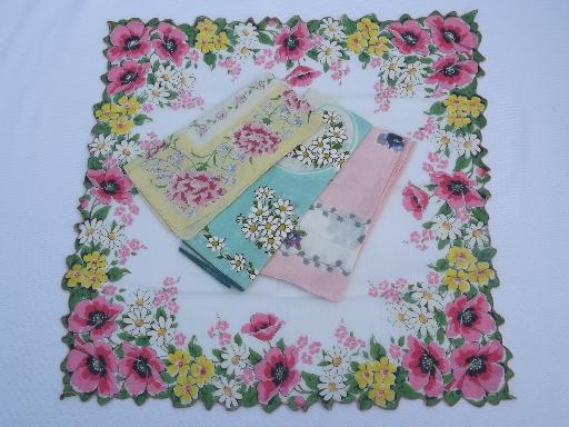 photo of vintage floral printed hankies lot 10 flower print cotton handkerchiefs #4