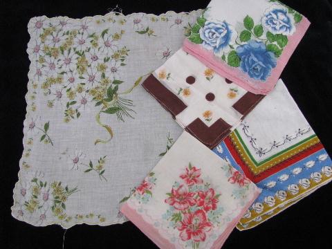 photo of vintage floral printed hankies lot 25 flower print cotton handkerchiefs #3
