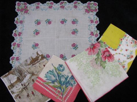 photo of vintage floral printed hankies lot 25 flower print cotton handkerchiefs #4