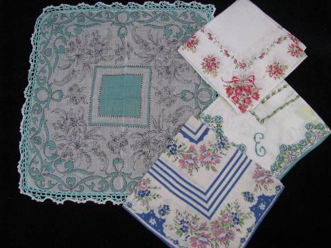 photo of vintage floral printed hankies lot 25 flower print cotton handkerchiefs #5
